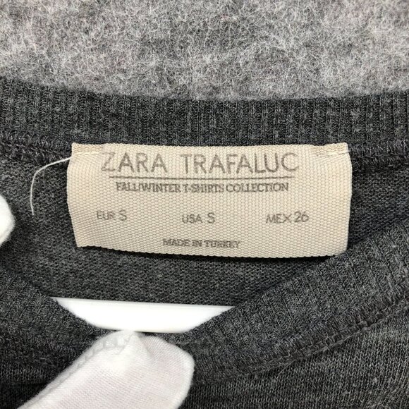 Zara Lightweight Sweater Womens S Gray Thin Knit Crewneck Elbow Patch Relaxed - Picture 8 of 12